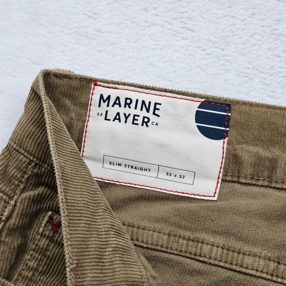 Marine Layer Corduroy Pants Mens 32x33 Brown Slim Straight Stretch Preppy Ivy